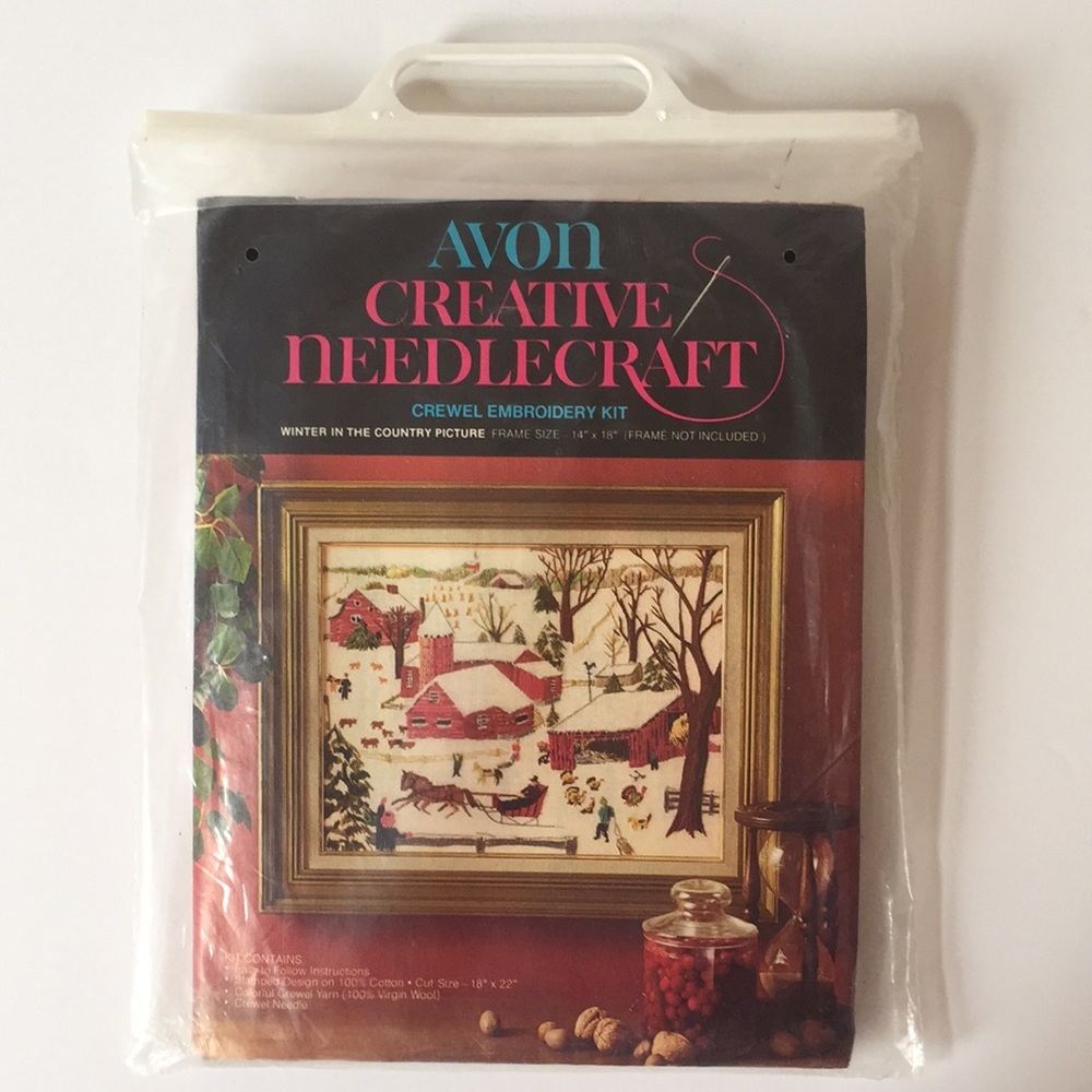 Vintage 70's Crewel Embroidery Kit Farm Avon